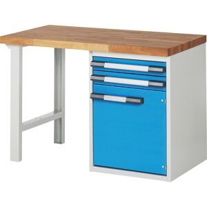 Werkbank, Baukastensystem Serie 7000, 2 Schubladen, 1 Schrank, Tiefe 700 mm, BxT 1250 x 700 mm eurokraft pro