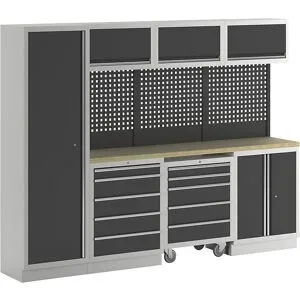 kaiserkraft Schranksystem, 1 Schrank, 3 Unterbauschränke, 3 Hängeschränke, anthrazitgrau
