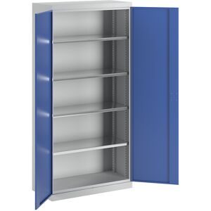 Materialschrank, Tiefe 450 mm, 4 Fachböden und Vollblechtüren, Türen blau eurokraft pro
