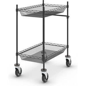 kaiserkraft Drahtgitter-Tischwagen, schwarz, mit 2 Körben, LxBxH 760 x 460 x 1025 mm