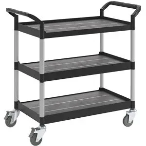 kaiserkraft Allzweckwagen, 3 Etagen, Tragfähigkeit 250 kg, LxBxH 850 x 480 x 1000 mm, schwarz