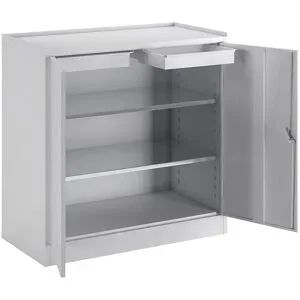 Werkzeugschrank, mit 2 Schubladen, 2 durchgehenden Fachböden, lichtgrau RAL 7035 eurokraft basic