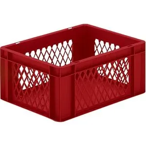 kaiserkraft Euro-Format-Stapelbehälter, Wände durchbrochen, Boden geschlossen, LxBxH 400 x 300 x 175 mm, rot, VE 5 Stk