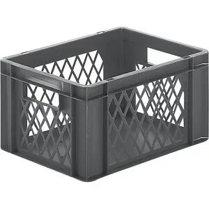 kaiserkraft Euro-Format-Stapelbehälter, Wände durchbrochen, Boden geschlossen, LxBxH 400 x 300 x 210 mm, grau, VE 5 Stk