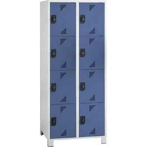 4er-Schließfachschrank Bremen, 2 Abteile, lichtgrau / brillantblau, Breite 800 mm, 8 Fächer eurokraft pro