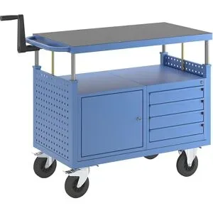Montagewagen, höhenverstellbar, 1 Schrank mit Fachboden, 4 Schubladen, lichtblau eurokraft pro
