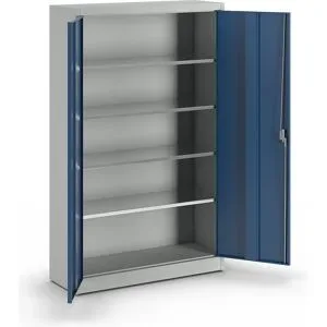 Schwerlast-Flügeltürschrank, HxB 1950 x 1200 mm, Tiefe 420 mm, lichtgrau/enzianblau mauser