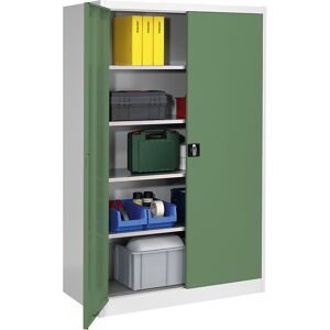 Schwerlast-Flügeltürschrank, HxB 1950 x 1200 mm, Tiefe 600 mm, lichtgrau/resedagrün mauser