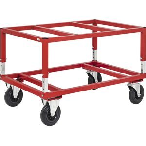 Paletten-Fahrgestell KM222, LxBxH 1200 x 800 x 655 - 830 mm, rot, 2 Lenkrollen mit Stopp, 2 Bockrollen, ab 5 Stk Kongamek