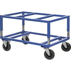 Paletten-Fahrgestell KM222, LxBxH 1200 x 1000 x 655 - 830 mm, blau, 2 Lenkrollen mit Stopp, 2 Bockrollen, ab 5 Stk Kongamek