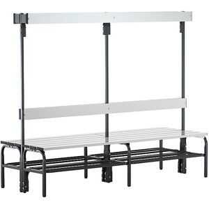 Umkleidebank aus Edelstahl, HxT 1650 x 725 mm, Länge 1500 mm, 12 Haken, anthrazit, Schuhrost Sypro