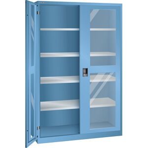 LISTA Flügeltürschrank mit Sichtfenster, (BxTxH) 1250x500x1950mm, 4 Verstellböden, lichtblau, KEY Lock