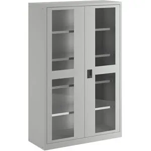 Flügeltürschrank, Sichtfenstertüren, HxB 1950 x 1250 mm, Tiefe 500 mm, lichtgrau RAL 7035 LISTA