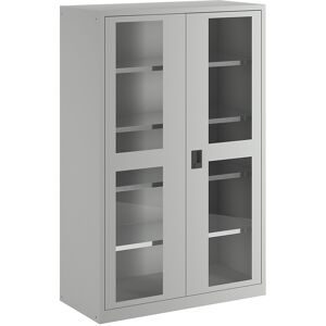 LISTA Flügeltürschrank mit Sichtfenster, (BxTxH) 1250x580x1950mm, 4 Verstellböden, lichtgrau, KEY Lock