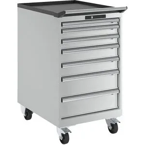 Schubladenschrank, fahrbar, BxTxH 564 x 725 x 990 mm, 7 Schubladen, lichtgrau LISTA