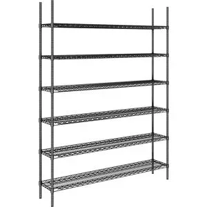 kaiserkraft Stahldraht-Gitterregal, schwarz, Fachlast 250 kg, BxT 1520 x 360 mm, Grundregal, Höhe 2180 mm, 6 Fachböden