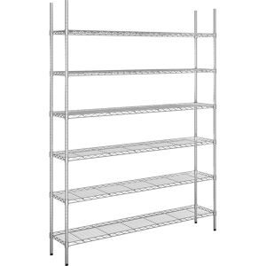 kaiserkraft Stahldraht-Gitterregal, verchromt, Fachlast 100 kg, BxT 1520 x 360 mm, Grundregal, Höhe 2180 mm, 6 Fachböden