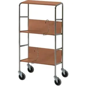 Aktenordnerwagen mit Ablageboden, verchromt, 3 Etagen, LxBxH 550 x 340 x 1060 mm, Kirsche-Dekor HelgeNyberg