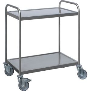 kaiserkraft Edelstahl-Servierwagen, 2 Etagen, verzinkte Rolle, Reifen aus Gummi, LxBxH 1070 x 670 x 970 mm