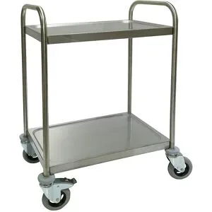 kaiserkraft Edelstahl-Servierwagen, 2 Etagen, luftidentische Reifen, LxBxH 1070 x 670 x 970 mm, ab 3 Stk