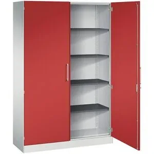 Flügeltürenschrank ASISTO, Höhe 1980 mm, Breite 1200 mm, 4 Fachböden, lichtgrau/feuerrot C+P