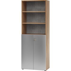 kaiserkraft ANNY-AC - Kombischrank mit Akustik-Rückwand, 5 Fachböden, 2 Flügeltüren, Nussbaum-Dekor