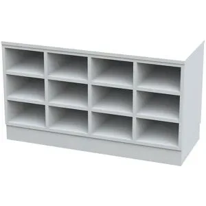 kaiserkraft Sitover-Garderobenbank, einseitig, melaminbeschichtet, 15 Fächer, Länge 1360 mm, weiß