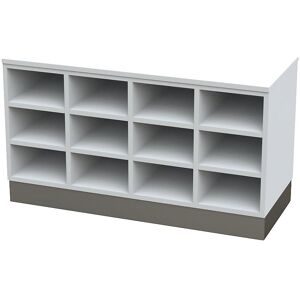 kaiserkraft Sitover-Garderobenbank, einseitig, melaminbeschichtet, 12 Fächer, Länge 1090 mm, weiß, Edelstahlsockel