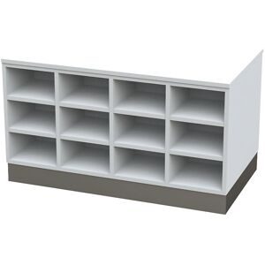 kaiserkraft Sitover-Garderobenbank, doppelseitig, melaminbeschichtet, 2 x 12 Fächer, Länge 1090 mm, weiß, Edelstahlsockel