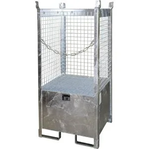 Lager- und Transportpalette mit Auffangwanne, 3 Gitterwände, für 1 Fass à 200 l, verzinkt, ab 3 Stk eurokraft pro