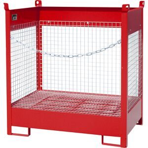 Lager- und Transportpalette mit Auffangwanne, 3 Gitterwände, für 2 Fässer à 200 l, rot eurokraft pro