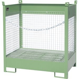 Lager- und Transportpalette mit Auffangwanne, 3 Gitterwände, für 2 Fässer à 200 l, grün eurokraft pro