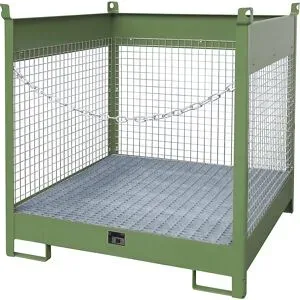 Lager- und Transportpalette mit Auffangwanne, 3 Gitterwände, für 4 Fässer à 200 l, grün eurokraft pro