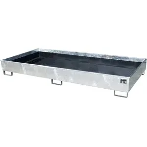 Regal-Bodenwanne mit PE-Einsatz, 540 l Auffangvolumen, LxBxH 2665 x 1315 x 305 mm, verzinkt eurokraft pro