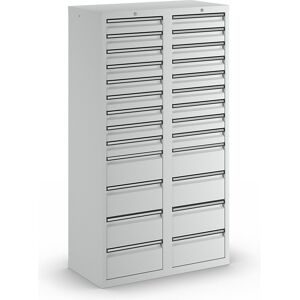 kaiserkraft Schubladenschrank, HxBxT 1800 x 1000 x 500 mm, 18 Schubladen 100 mm, 8 Schubladen 200 mm hoch, Korpus und Schubladen grau