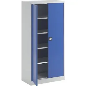Flügeltürschrank aus Stahlblech, HxBxT 1950 x 950 x 500 mm, 4 Fachböden, lichtgrau RAL 7035 / enzianblau RAL 5010 eurokraft pro
