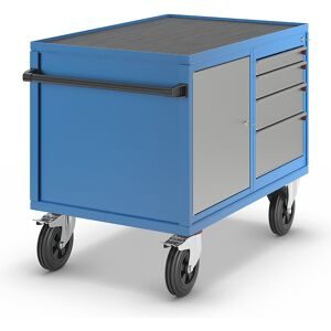 Montagewagen, Tragfähigkeit 500 kg, 1 Schrank, 4 Schubladen, weißaluminium RAL 9006 / lichtblau RAL 5012 eurokraft pro