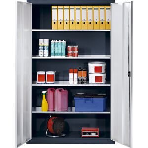 Flügeltürschrank aus Stahlblech, HxBxT 1950 x 1200 x 500 mm, 4 Fachböden, Korpus tiefschwarz, Türfarbe Lichtgrau eurokraft pro