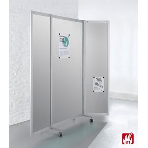 kaiserkraft Mobile Faltstellwand, schwer entflammbar, Alurahmen, Tafelfläche magnetisch, HxBxT 1900 x 2000 x 450 mm, silber