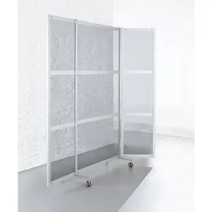 kaiserkraft Mobile Faltstellwand, schwer entflammbar, Alurahmen mit ESG-Sicherheitsglas, HxBxT 1900 x 2000 x 450 mm, klar