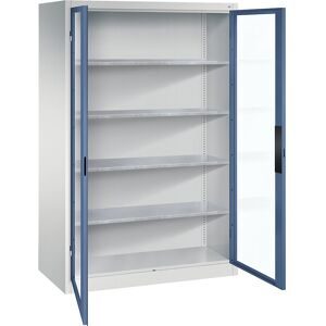 Sichtfenster-Flügeltürschrank, HxBxT 1950 x 1200 x 600 mm, 4 Fachböden, lichtgrau / fernblau C+P