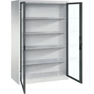 Sichtfenster-Flügeltürschrank, HxBxT 1950 x 1200 x 600 mm, 4 Fachböden, lichtgrau / anthrazitgrau C+P