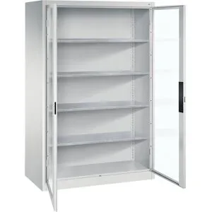 Sichtfenster-Flügeltürschrank, HxBxT 1950 x 1200 x 600 mm, 4 Fachböden, lichtgrau / lichtgrau C+P