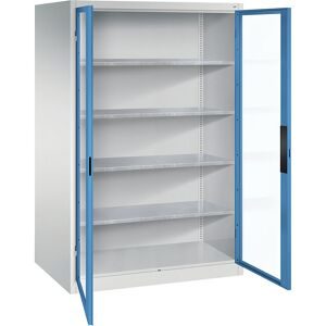 Sichtfenster-Flügeltürschrank, HxBxT 1950 x 1200 x 800 mm, 4 Fachböden, lichtgrau / lichtblau C+P