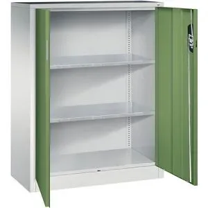 Werkstatt-Beistellschrank mit Flügeltüren, HxBxT 1200 x 930 x 400 mm, lichtgrau / resedagrün C+P