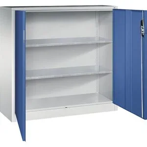 Werkstatt-Beistellschrank mit Flügeltüren, HxBxT 1200 x 1200 x 400 mm, lichtgrau / enzianblau C+P