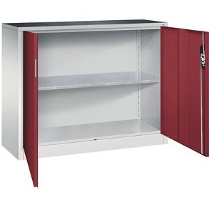 Werkstatt-Beistellschrank mit Flügeltüren, Breite x Tiefe 1200 x 400 mm, lichtgrau / rubinrot C+P