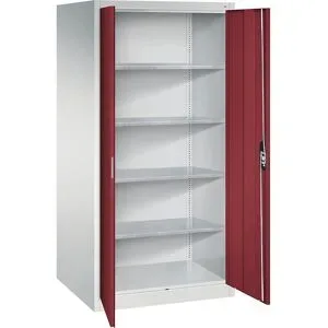 Werkstatt-Flügeltürschrank, HxBxT 1950 x 930 x 800 mm, lichtgrau / rubinrot C+P