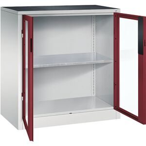 Sichtfenster-Flügeltürschrank, HxBxT 1000 x 930 x 500 mm, 1 Fachboden, lichtgrau / rubinrot C+P