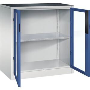 Sichtfenster-Flügeltürschrank, HxBxT 1000 x 930 x 500 mm, 1 Fachboden, lichtgrau / enzianblau C+P